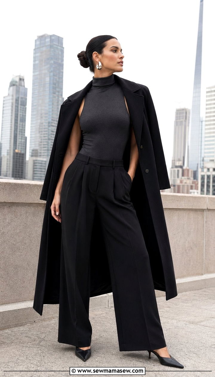 Wide Leg Trousers With Sleeveless Turtleneck Outfit - 30 90s outfit ideas for women over 40