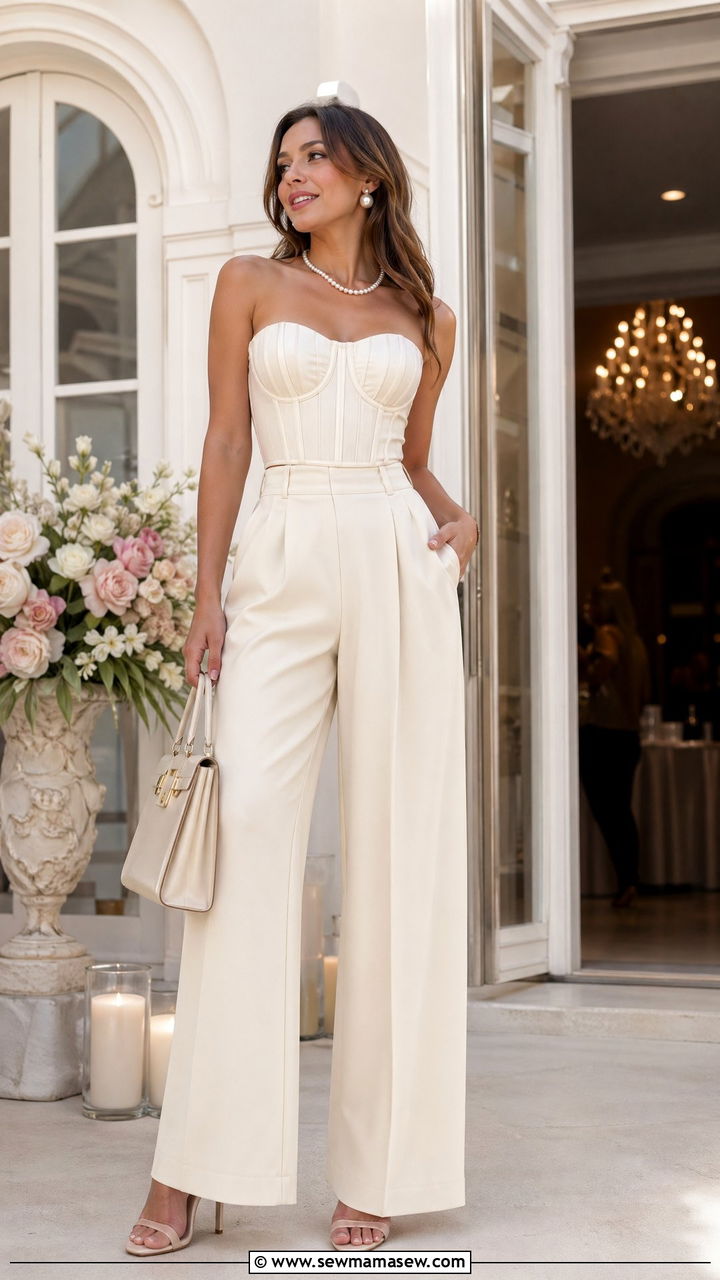 Wide Leg Trousers and Corset Top Outfit - 35 spring girls night out outfit ideas