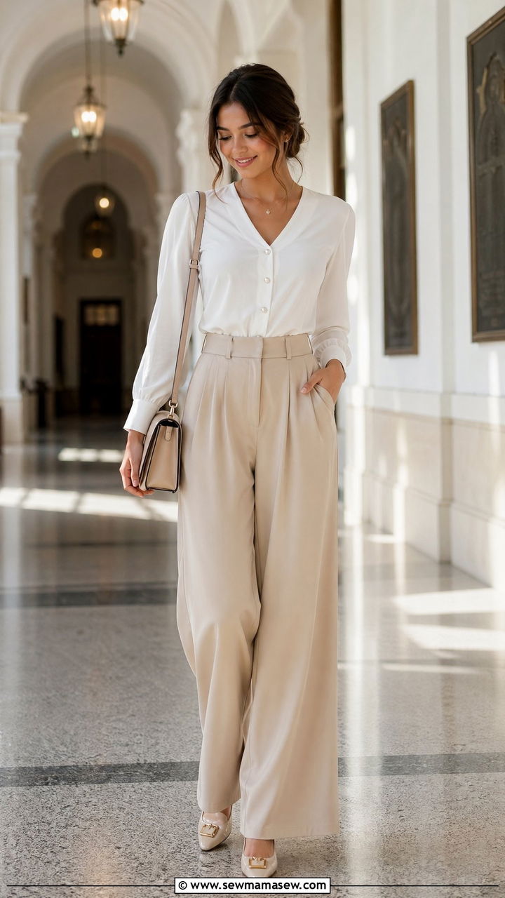 Wide Leg Trousers and a Fitted Blouse - 35 classy graduation outfits