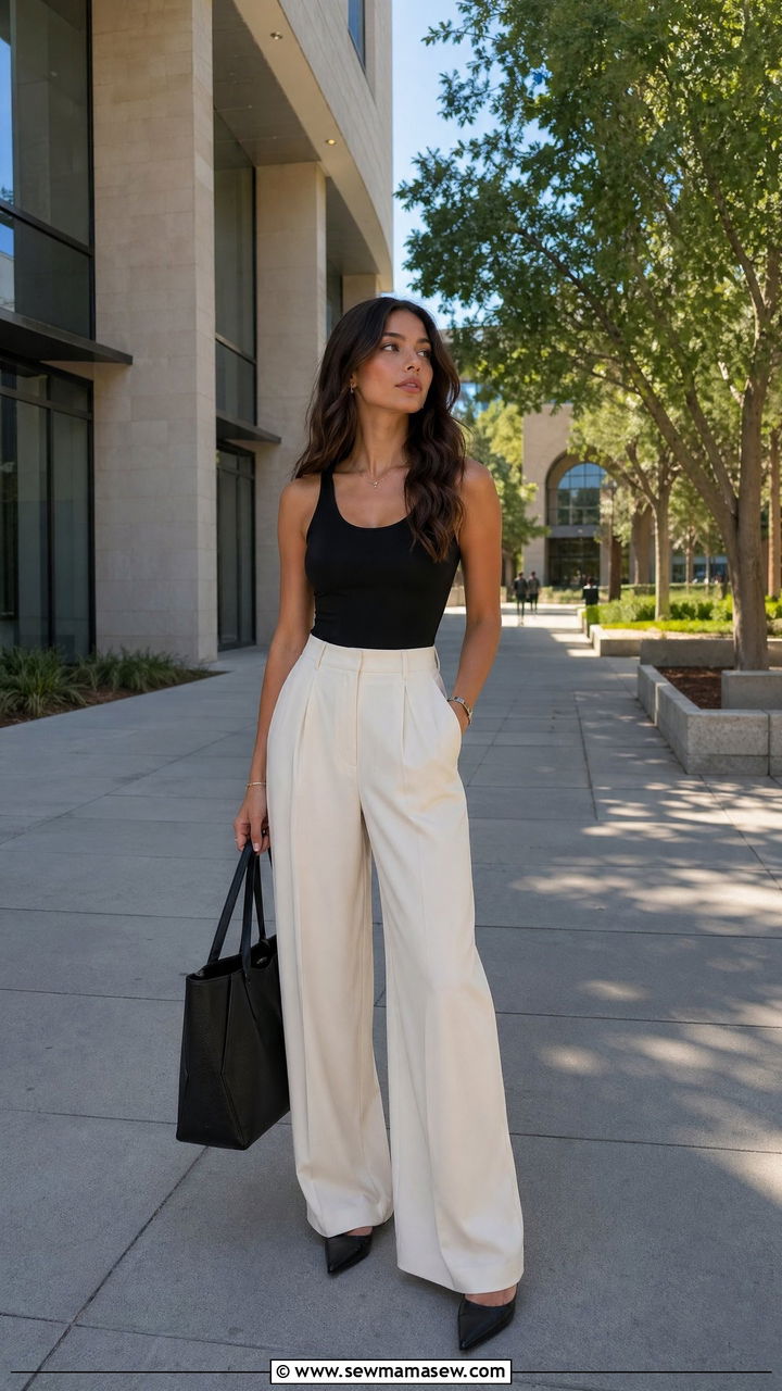 Wide Leg Trousers with Bodysuit - 35 college outfits for women