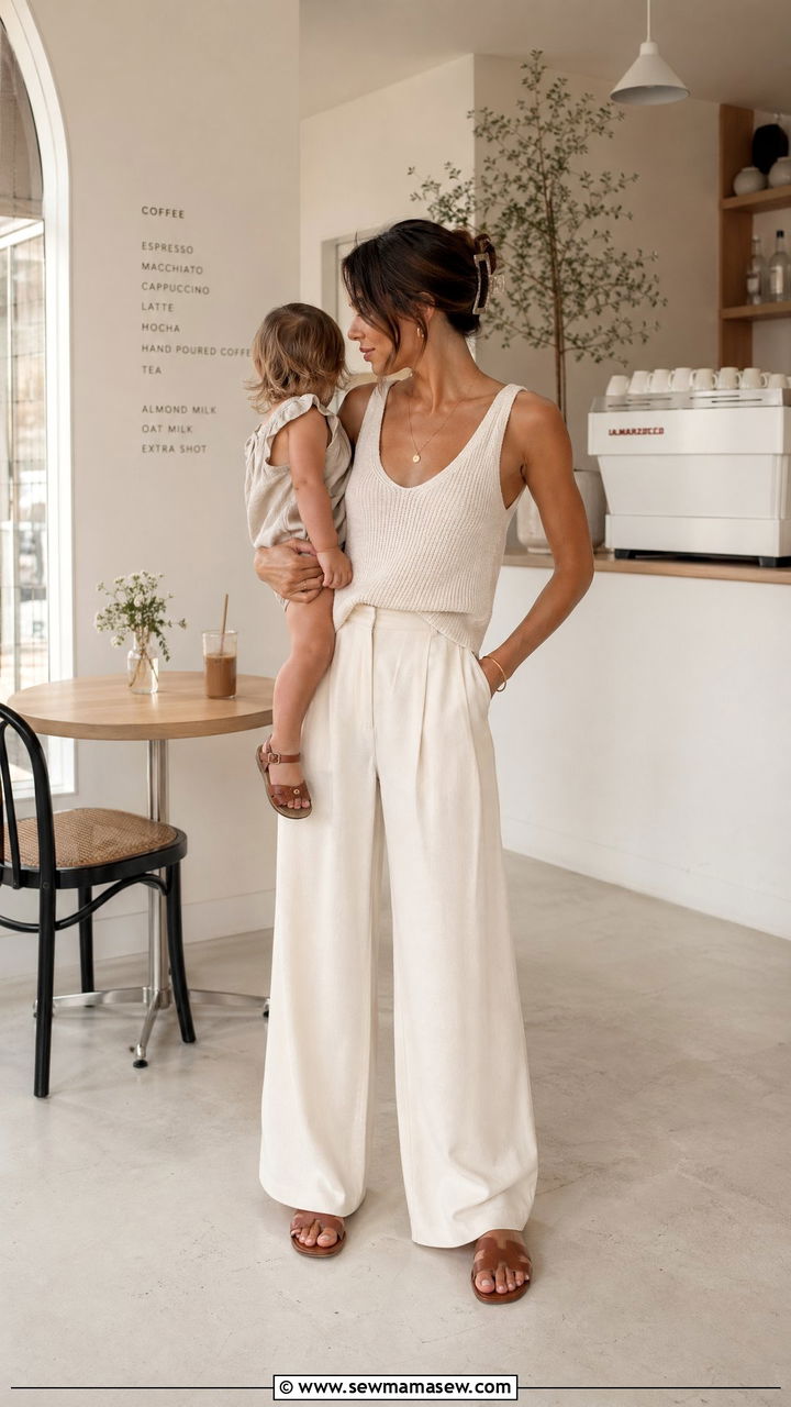 Wide Leg Trousers with a Knit Tank - 35 Spring outfit ideas for mom