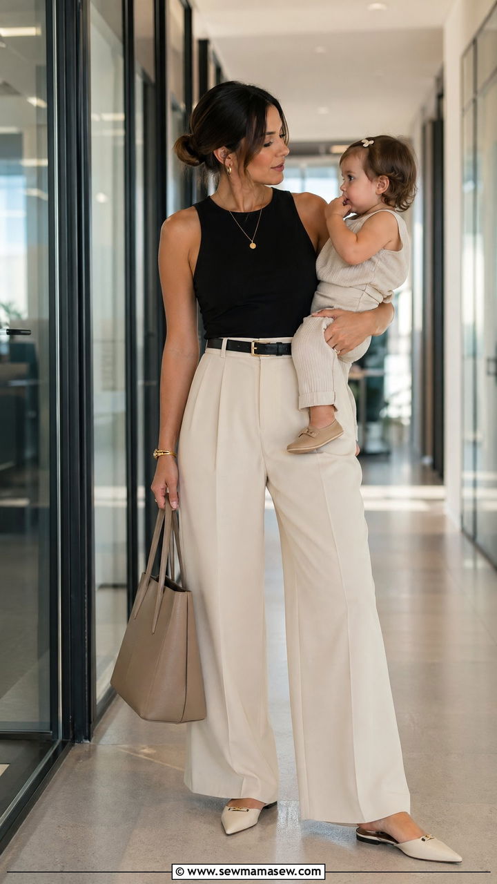 Wide Leg Trousers with a Tank Outfit - 35 Summer outfits for busy moms