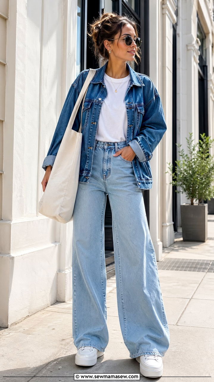 Wide leg jeans with sneakers - 35 wide leg pants outfit ideas