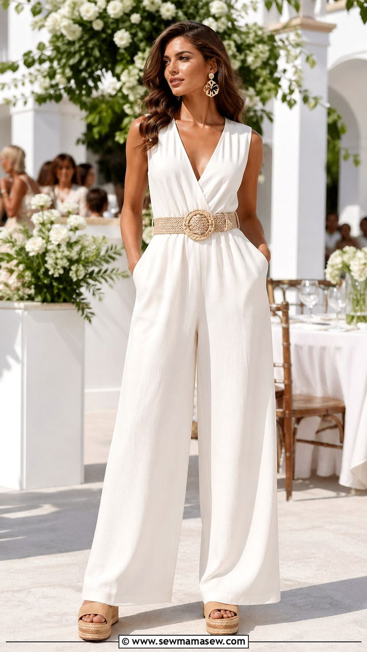 Wide leg jumpsuit with platform slides - 30 Slide sandal outfit ideas