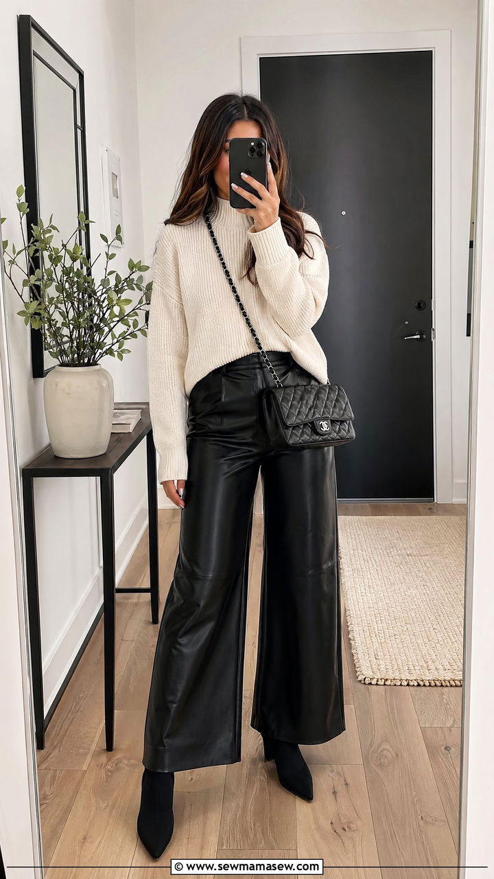 Wide leg leather pants outfit - 35 wide leg pants outfit ideas