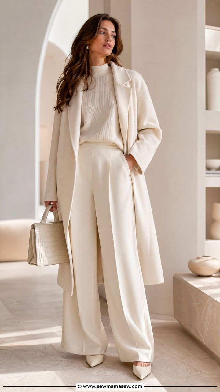 Wide leg pants monochrome outfit - 35 wide leg pants outfit ideas