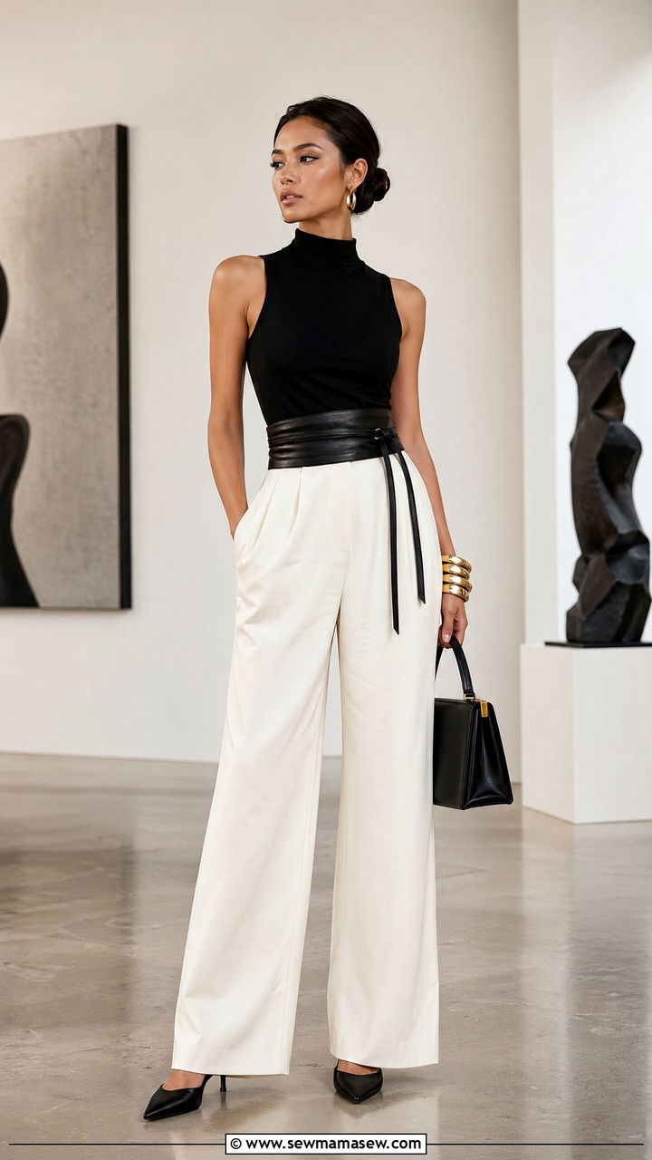 Wide leg pants with accessories - 35 wide leg pants outfit ideas