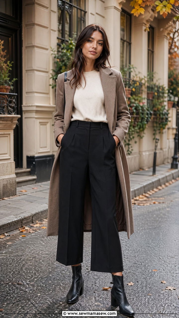 Wide leg pants with ankle boots - 35 wide leg pants outfit ideas for women