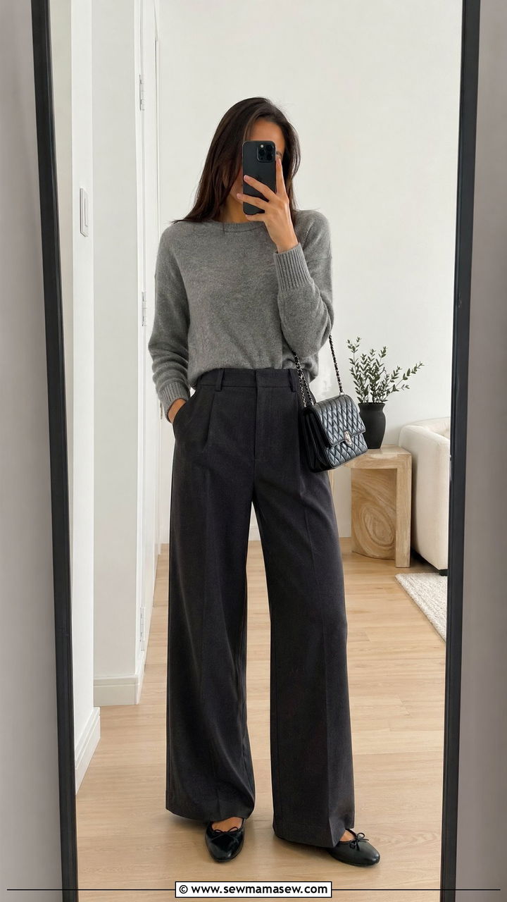 Wide leg pants with ballet flats - 35 wide leg pants outfit ideas for women