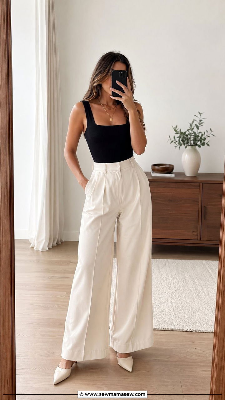 Wide leg pants with bodysuit - 35 wide leg pants outfit ideas for women