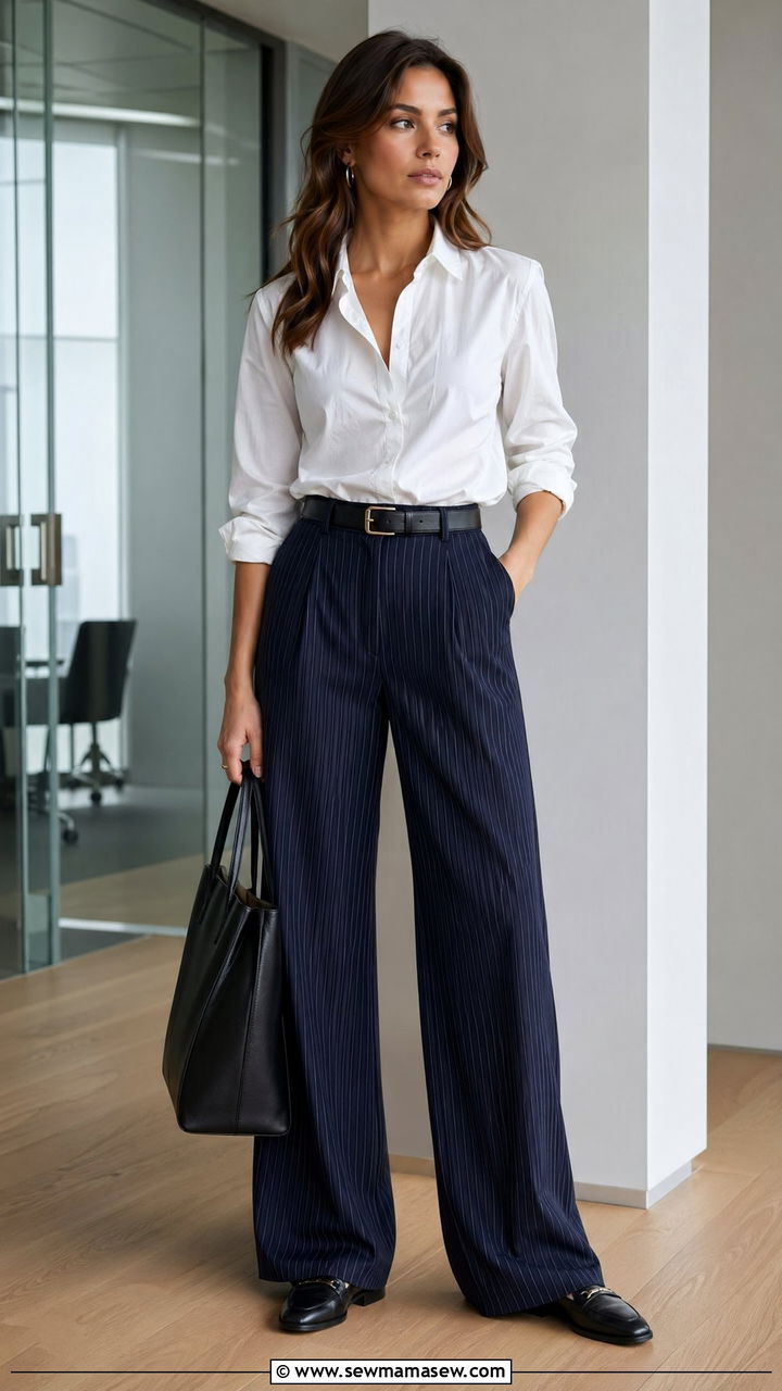 Wide leg pants with button down shirt - 35 wide leg pants outfit ideas