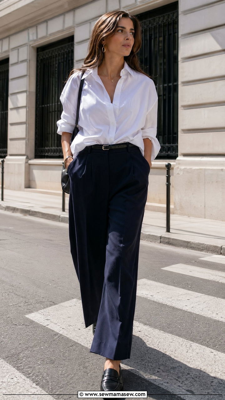 Wide leg pants with button down shirt - 35 wide leg pants outfit ideas for women