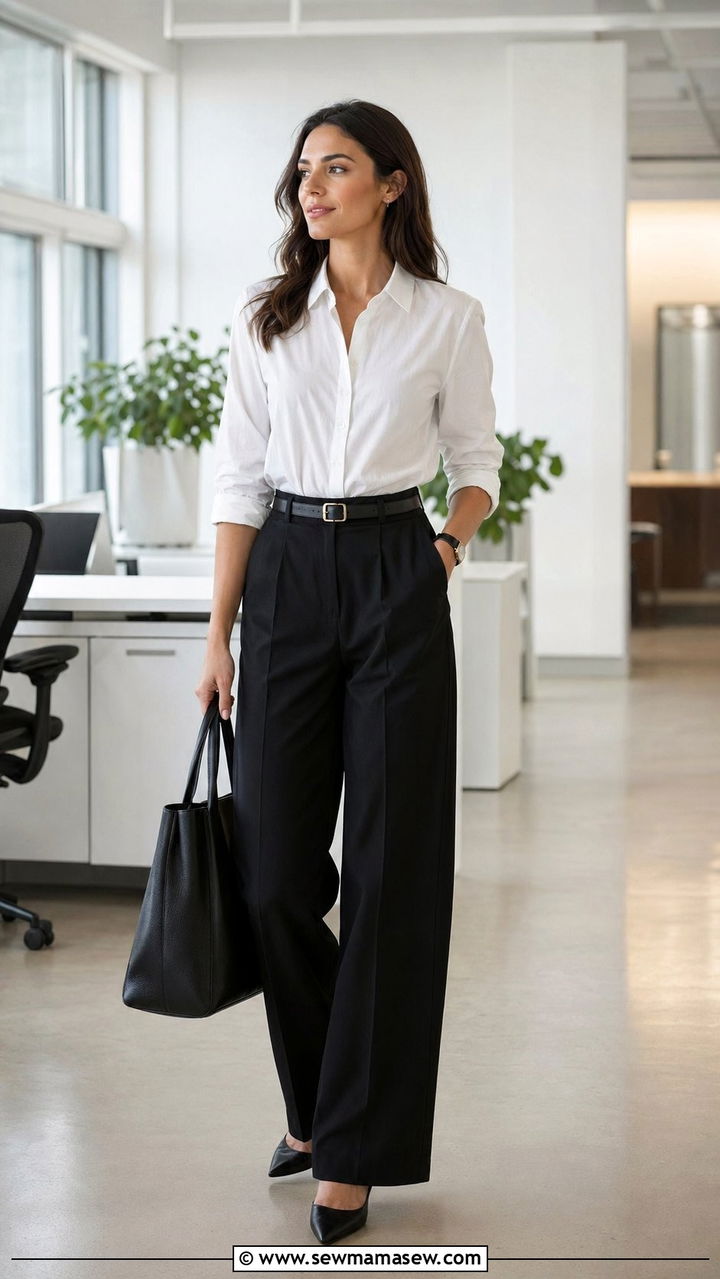 Wide leg pants with button down shirt - 30 Accountant outfit ideas