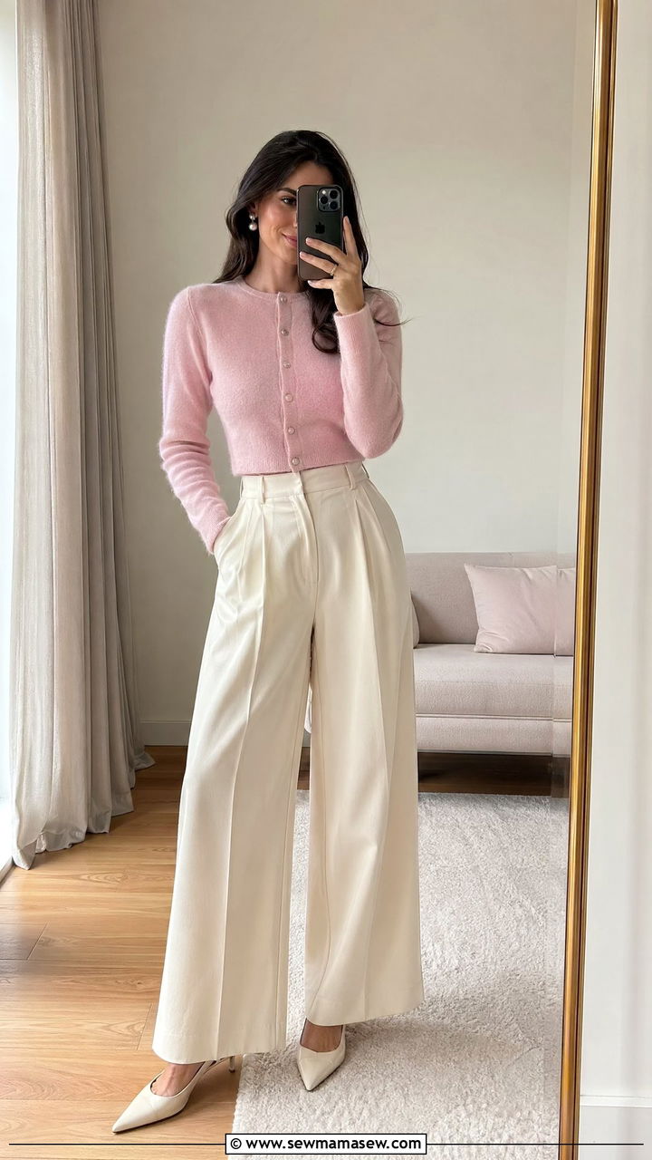 Wide leg pants with cardigan - 35 wide leg pants outfit ideas for women