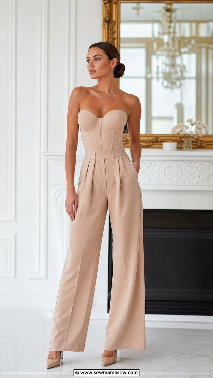 Wide leg pants with corset top - 35 wide leg pants outfit ideas for women