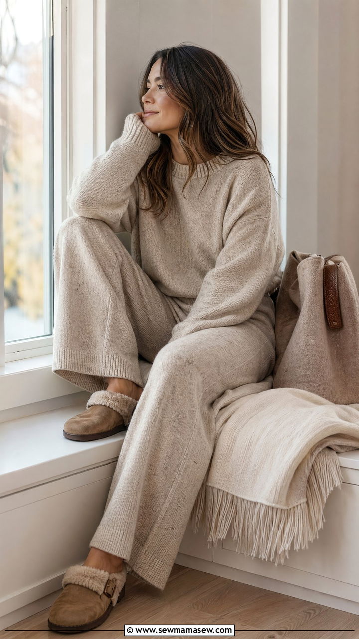 Wide leg pants with sweater - 35 wide leg pants outfit ideas