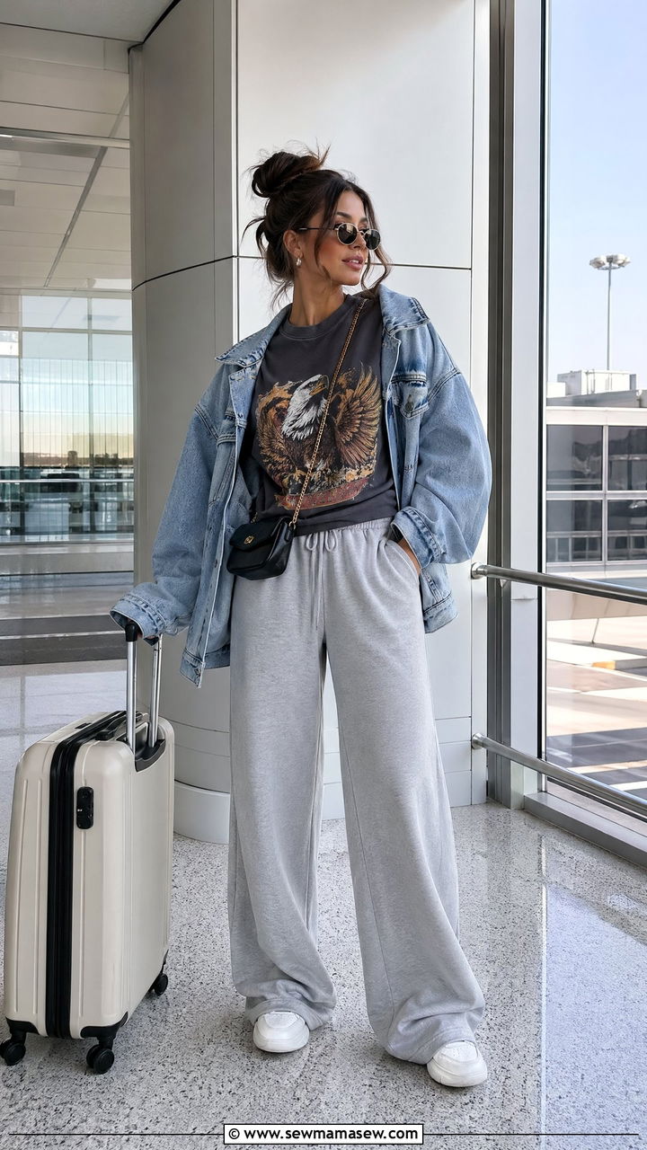 Wide leg sweatpants with graphic tee - 35 wide leg pants outfits