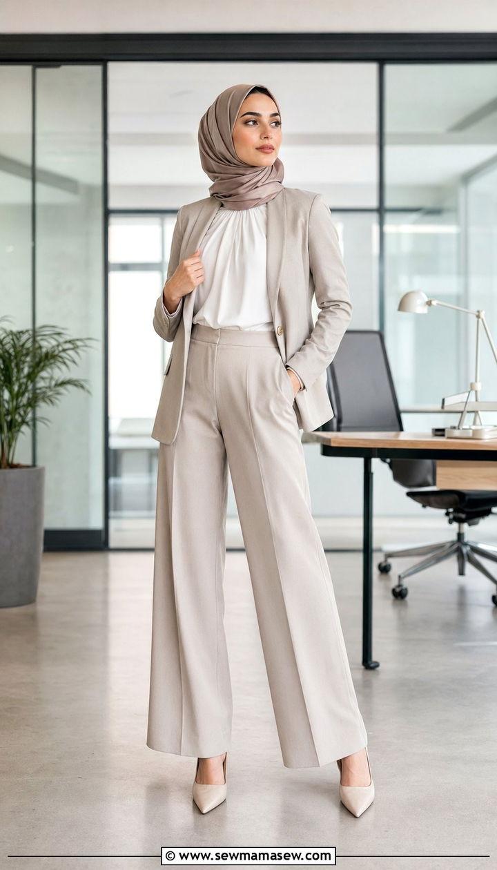 Wide leg trousers and blazer hijab outfit - 35 Modest outfit ideas with hijab
