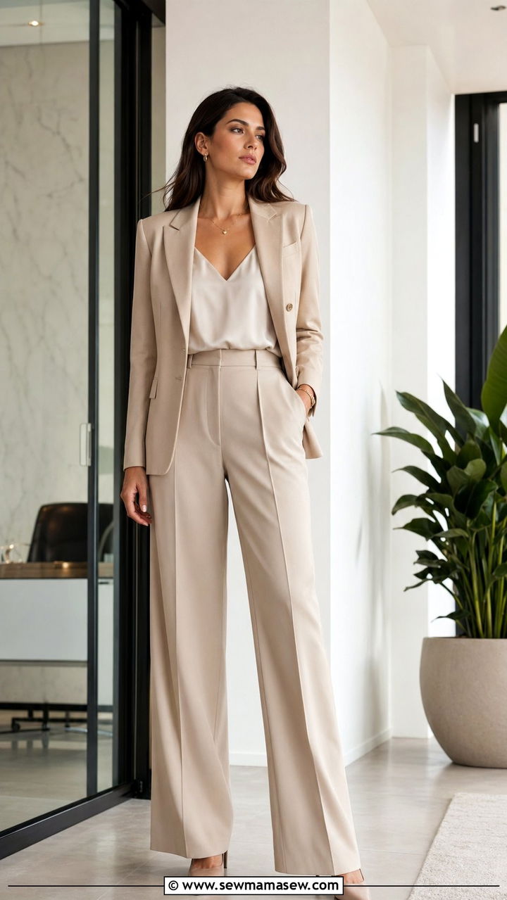 Wide leg trousers with blazer and heels - 30 Best pants for tall women