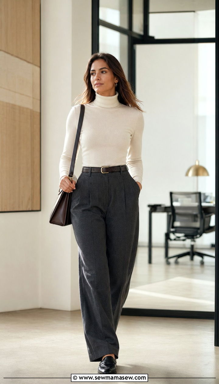 Wide leg trousers with fitted turtleneck - 30 Accountant outfit ideas