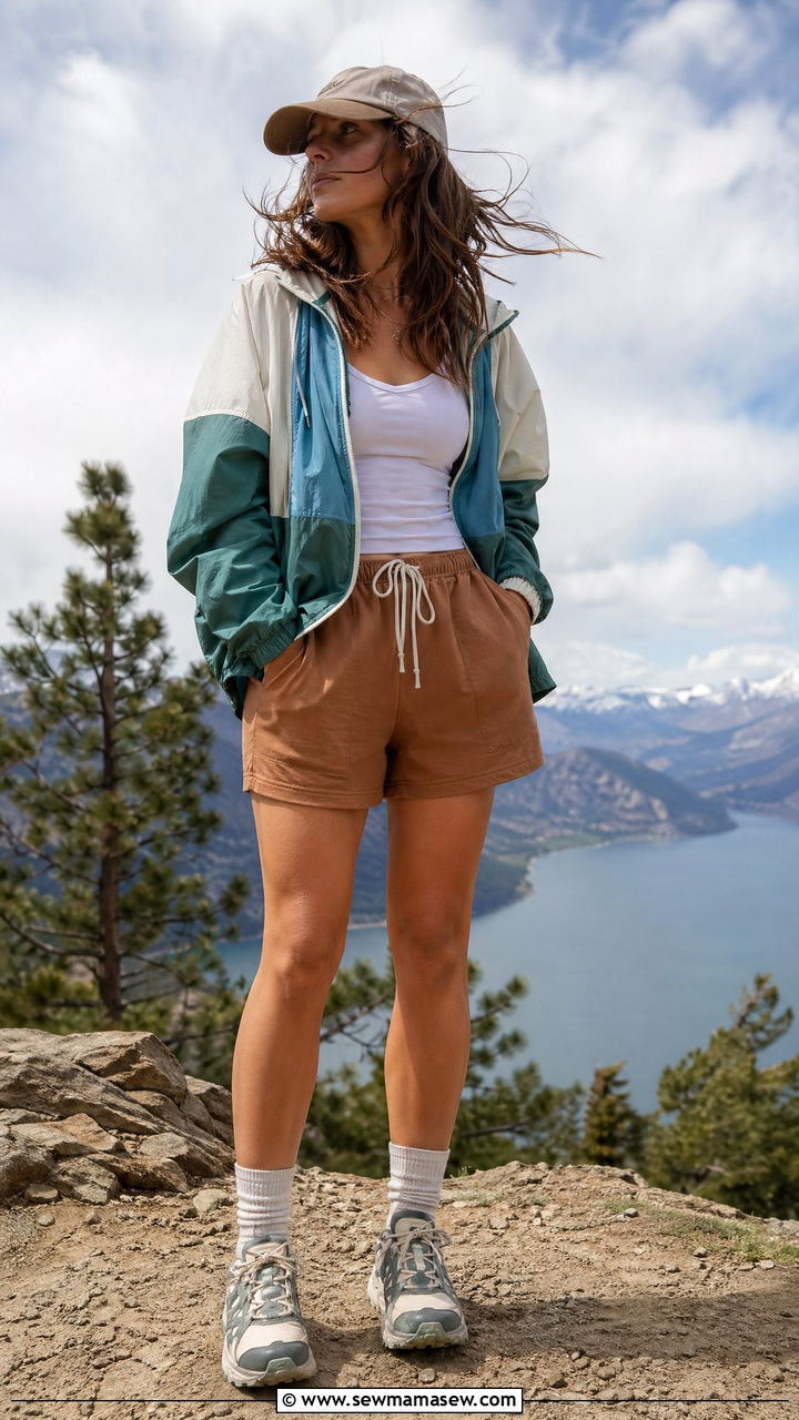 Windbreaker Jacket and Drawstring Shorts - 35 Summer camping outfit ideas