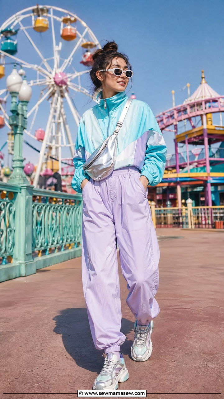 Windbreaker Track Jacket with Parachute Pants - 40 spring travel outfit ideas