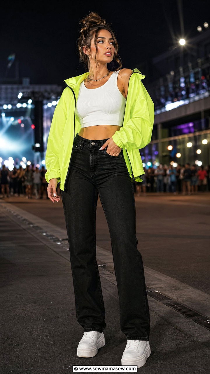 Windbreaker With Crop Top And High Waisted Jeans - 35 windbreaker outfits ideas