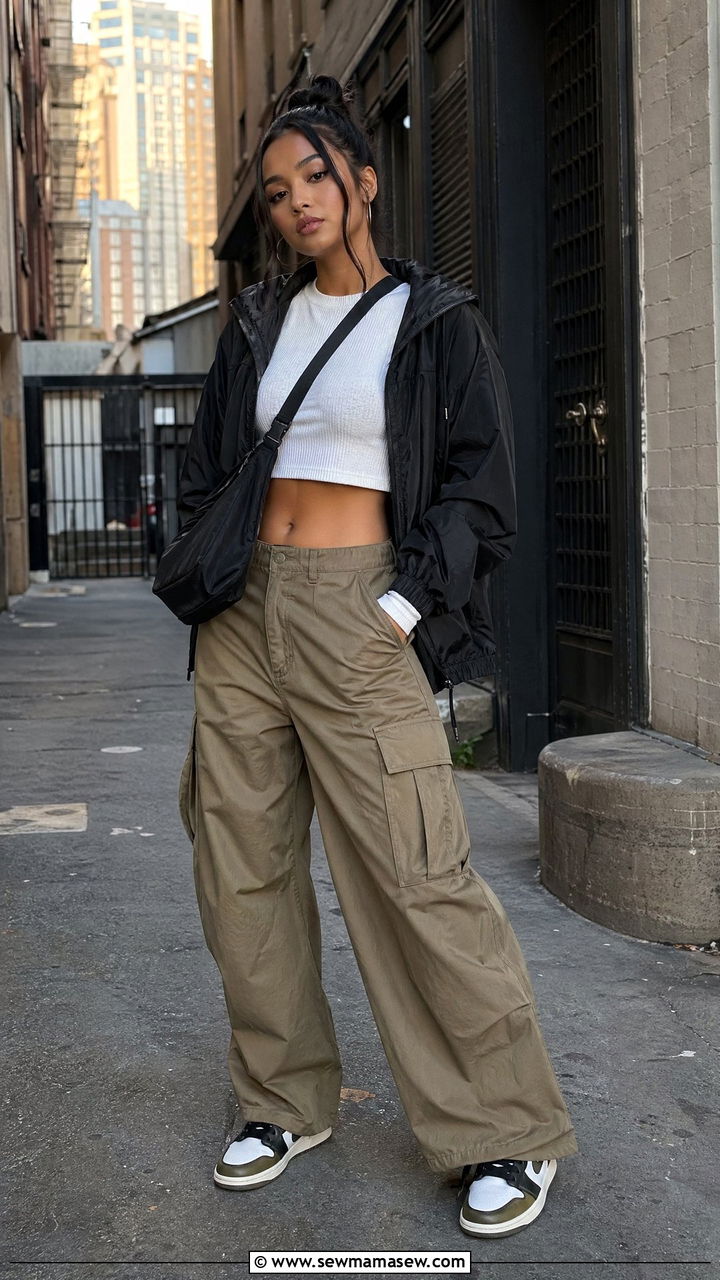 Windbreaker With Cropped Top and Cargos - 35 windbreaker outfits inspo