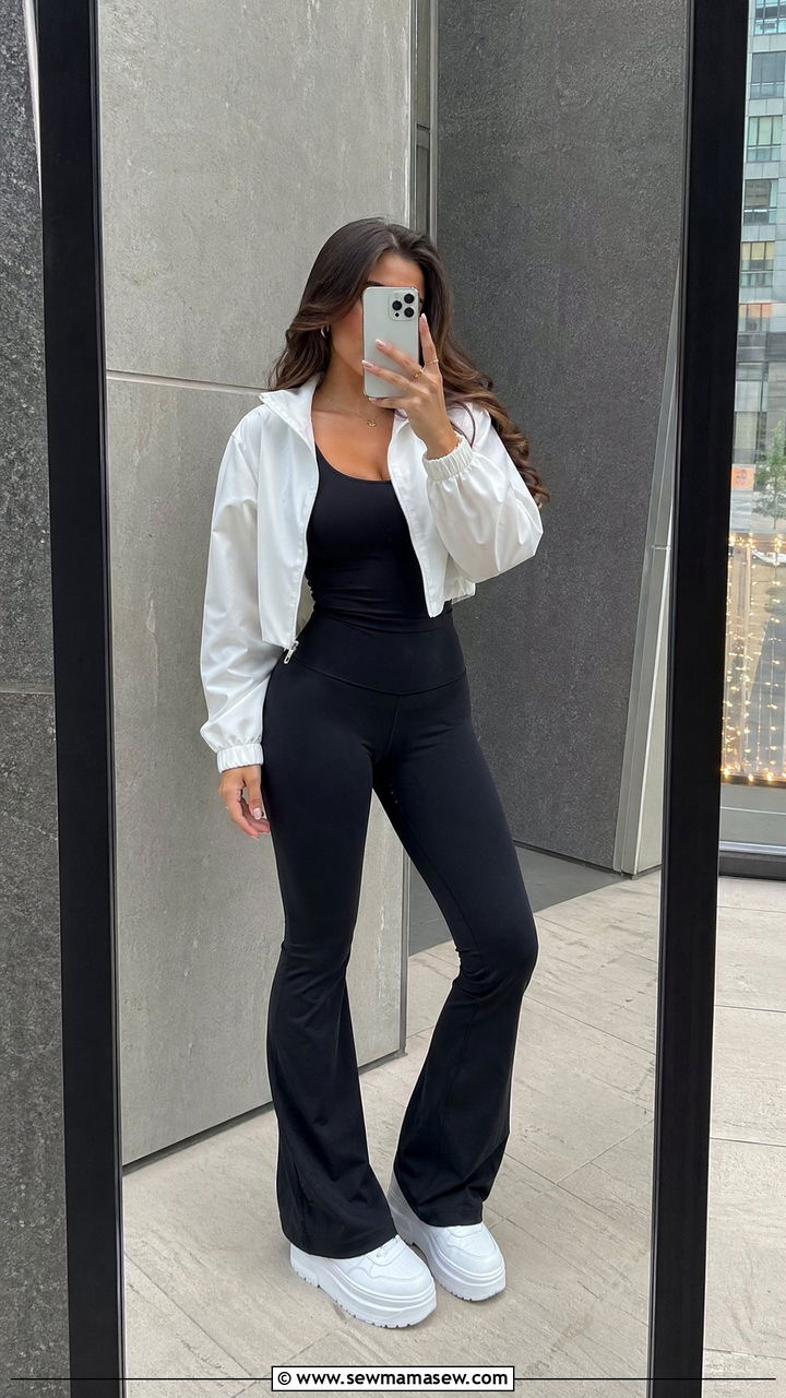 Windbreaker With Flare Leggings And Platform Sneakers - 35 windbreaker outfits ideas