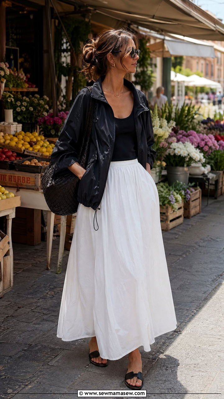 Windbreaker With Maxi Skirt And Sandals - 35 windbreaker outfits ideas