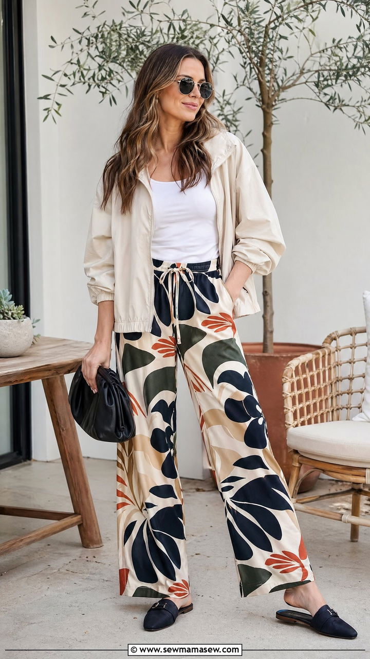 Windbreaker With Printed Trousers And Mules - 35 windbreaker outfits ideas