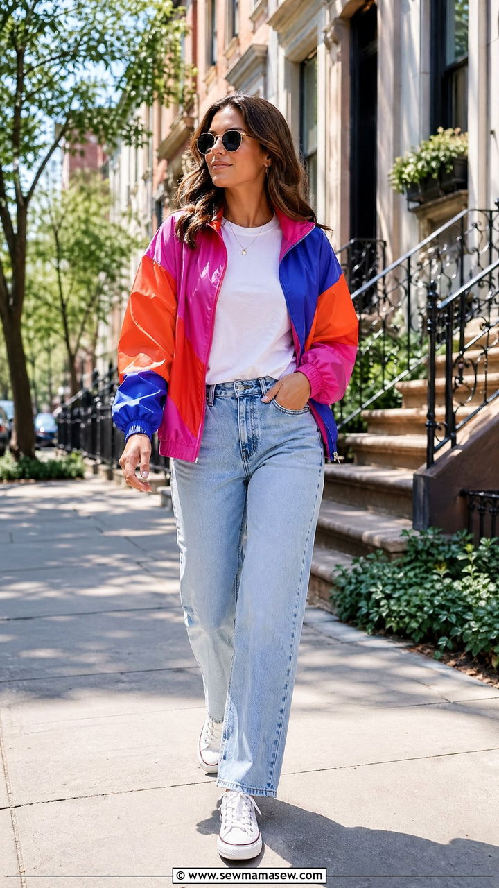 Windbreaker With Straight Leg Jeans And Tee - 35 windbreaker outfits ideas