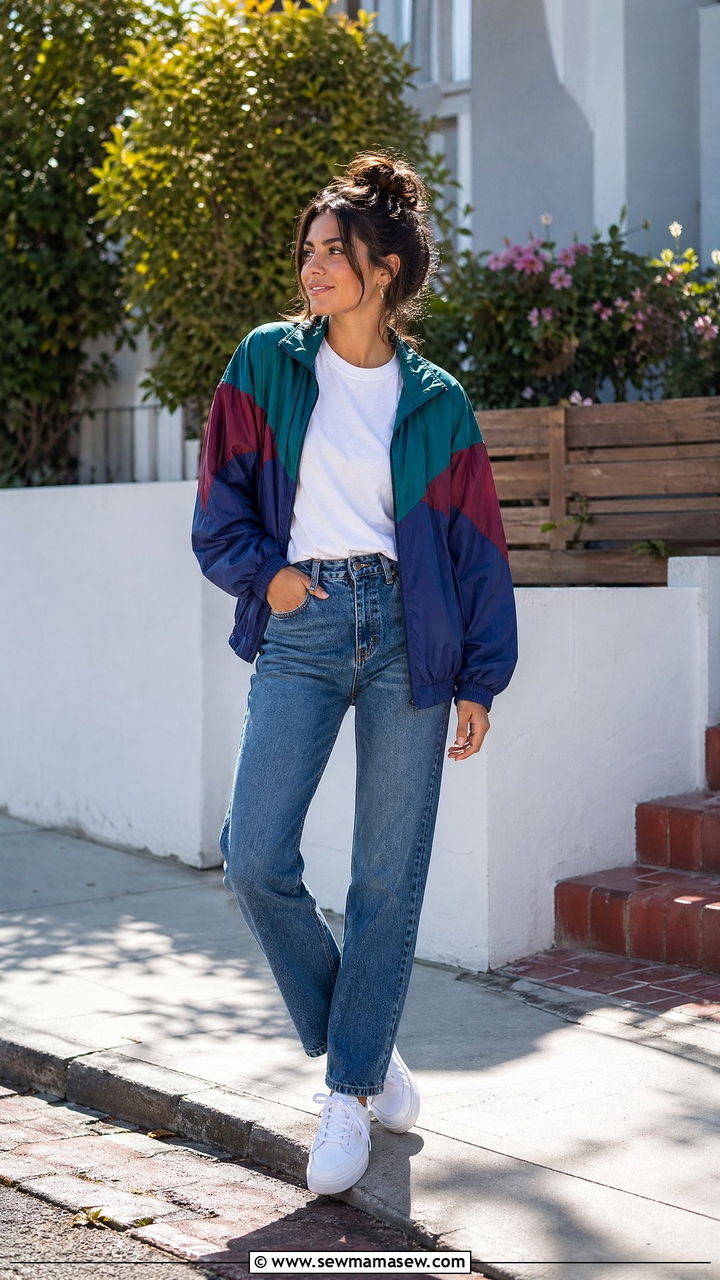 Windbreaker With White Tee And Blue Jeans - 35 windbreaker outfits ideas