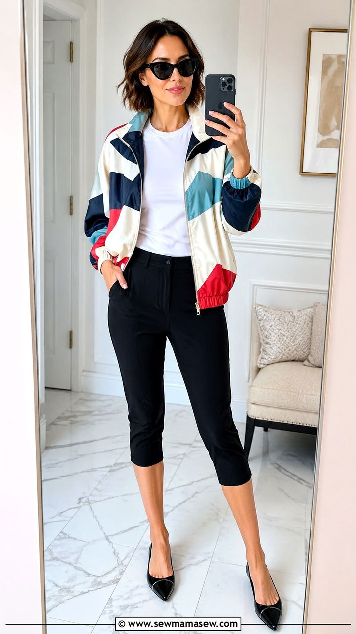 Windbreaker and Capri Pants Outfit - 30 sporty chic outfits 2026
