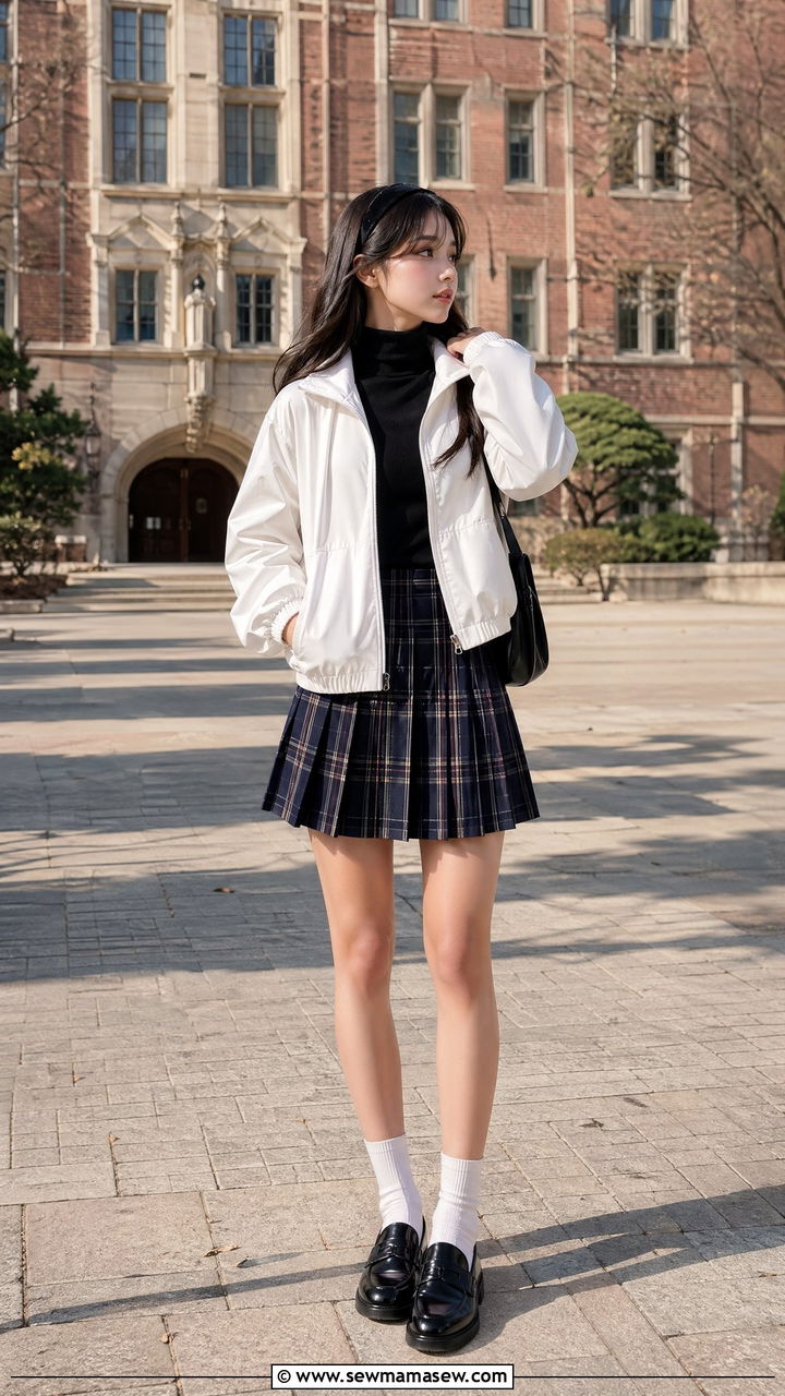 Windbreaker and Pleated Skirt - 35 windbreaker outfits inspo