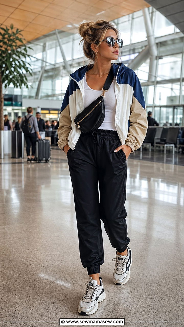 Windbreaker and Straight Leg Joggers Airport Outfit - 30 Athleisure outfit ideas airport