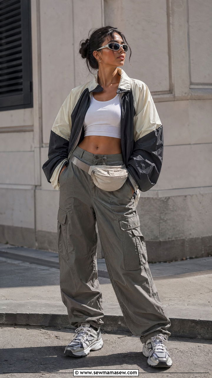 Windbreaker and cargo pants - 35 sporty chic outfits ideas