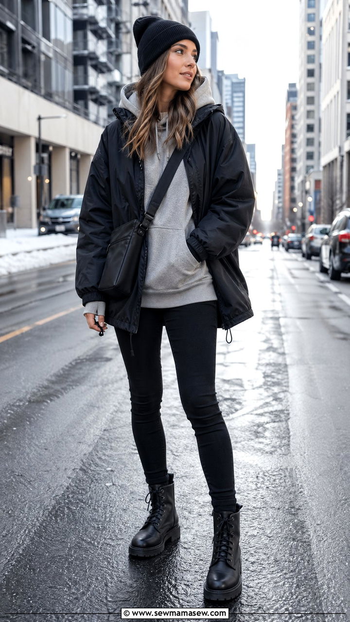 Windbreaker layered over a hoodie - 35 windbreaker outfits for women