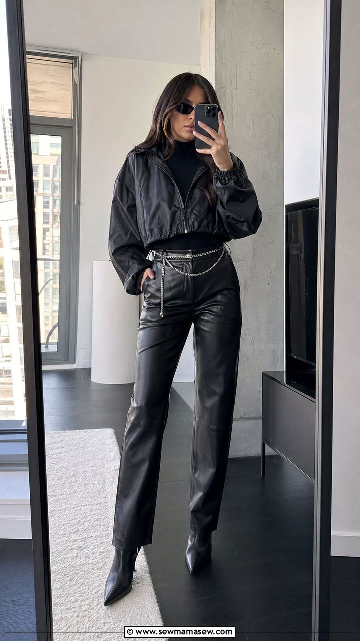 Windbreaker with Leather Pants - 35 windbreaker outfits inspo