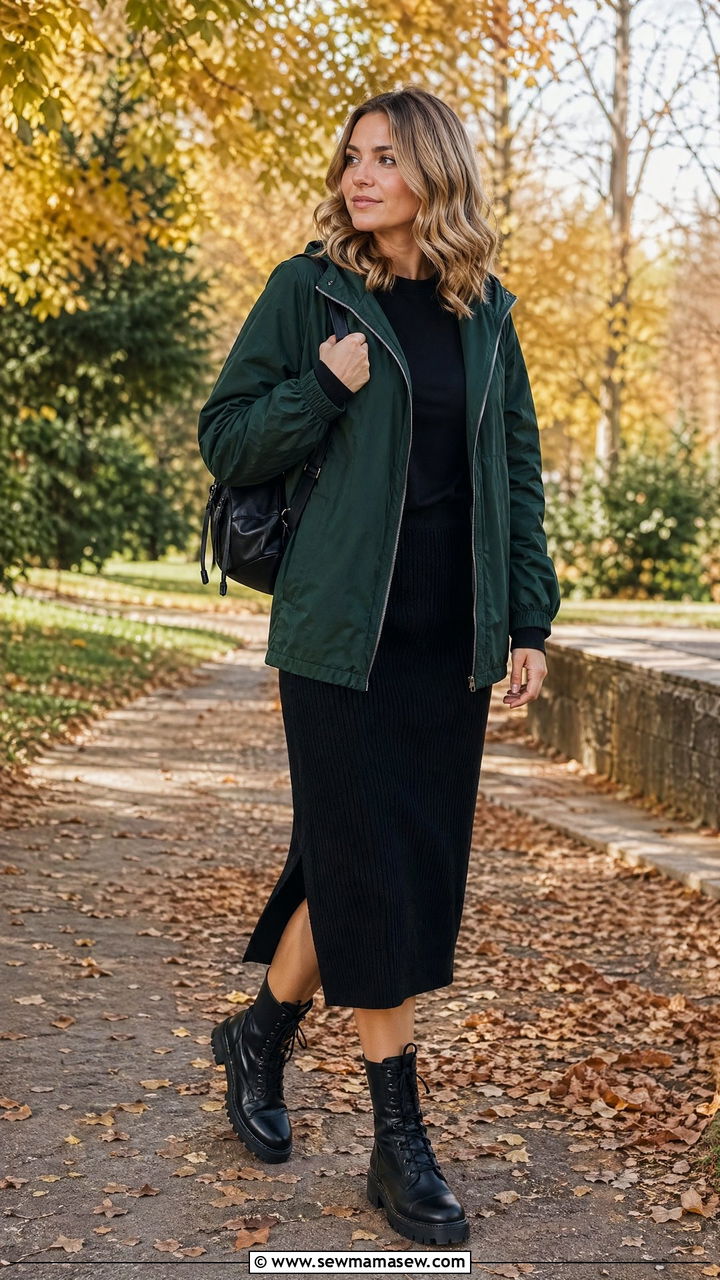 Windbreaker with Skirt and Boots - 35 windbreaker outfits inspo