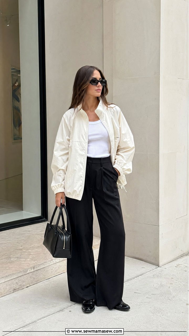Windbreaker with Wide Leg Trousers - 35 windbreaker outfits inspo