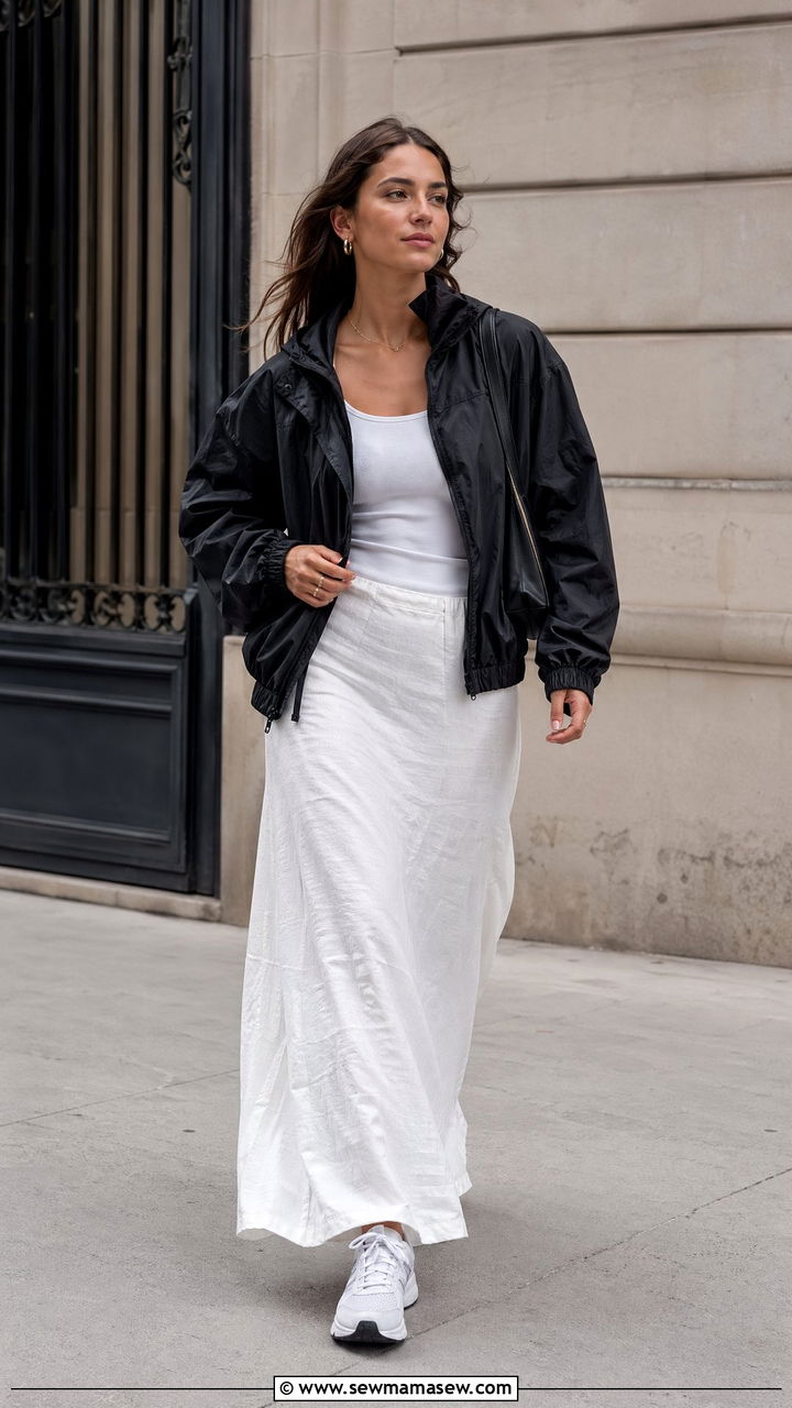 Windbreaker with a maxi skirt - 35 windbreaker outfits for women