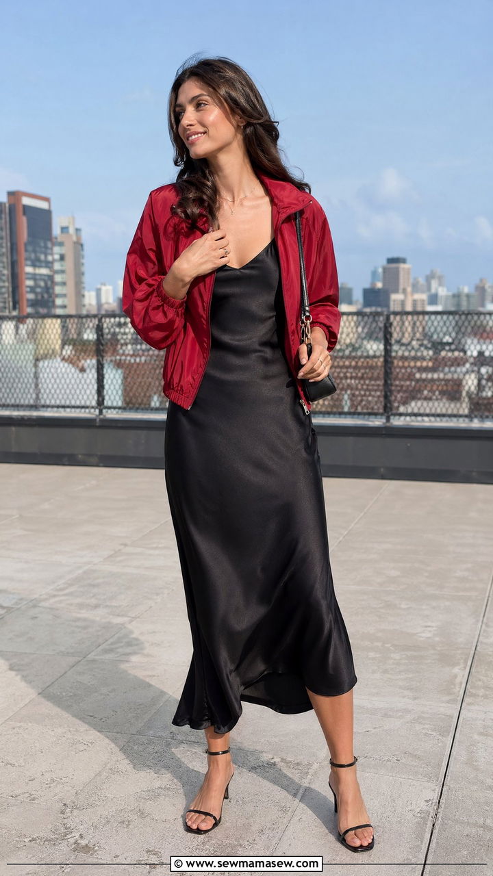 Windbreaker with a slip dress - 35 windbreaker outfits for women