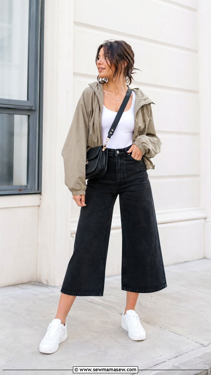 Windbreaker with culottes - 35 windbreaker outfits for women