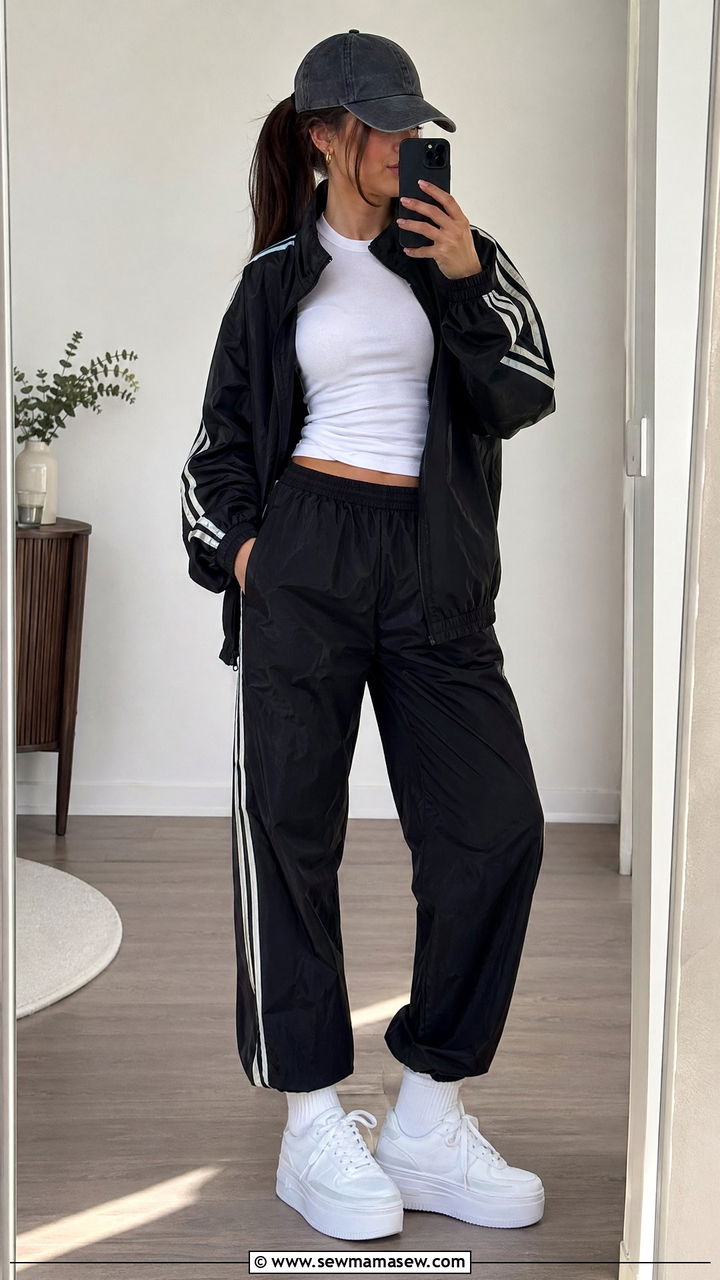 Windbreaker with track pants - 35 windbreaker outfits for women