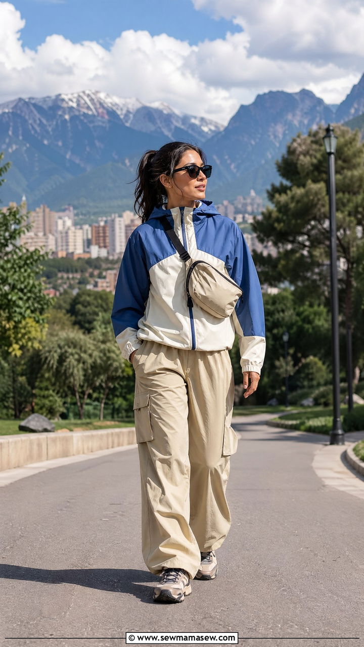 Windbreaker with wide leg cargo pants and trail sneakers - 35 Streetwear spring outfits