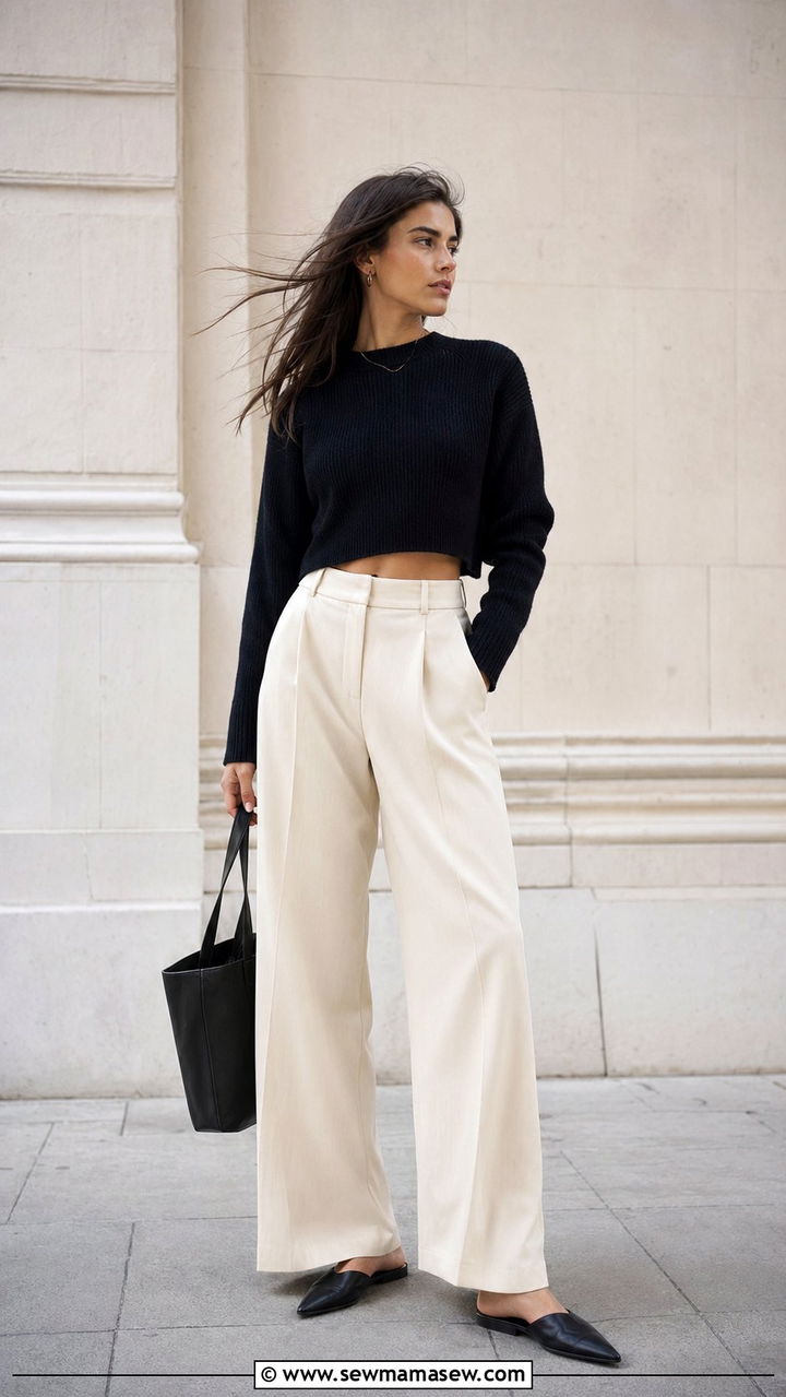 Windy Day Outfit With Cropped Sweater and Wide Leg Trousers - 30 windy day outfits