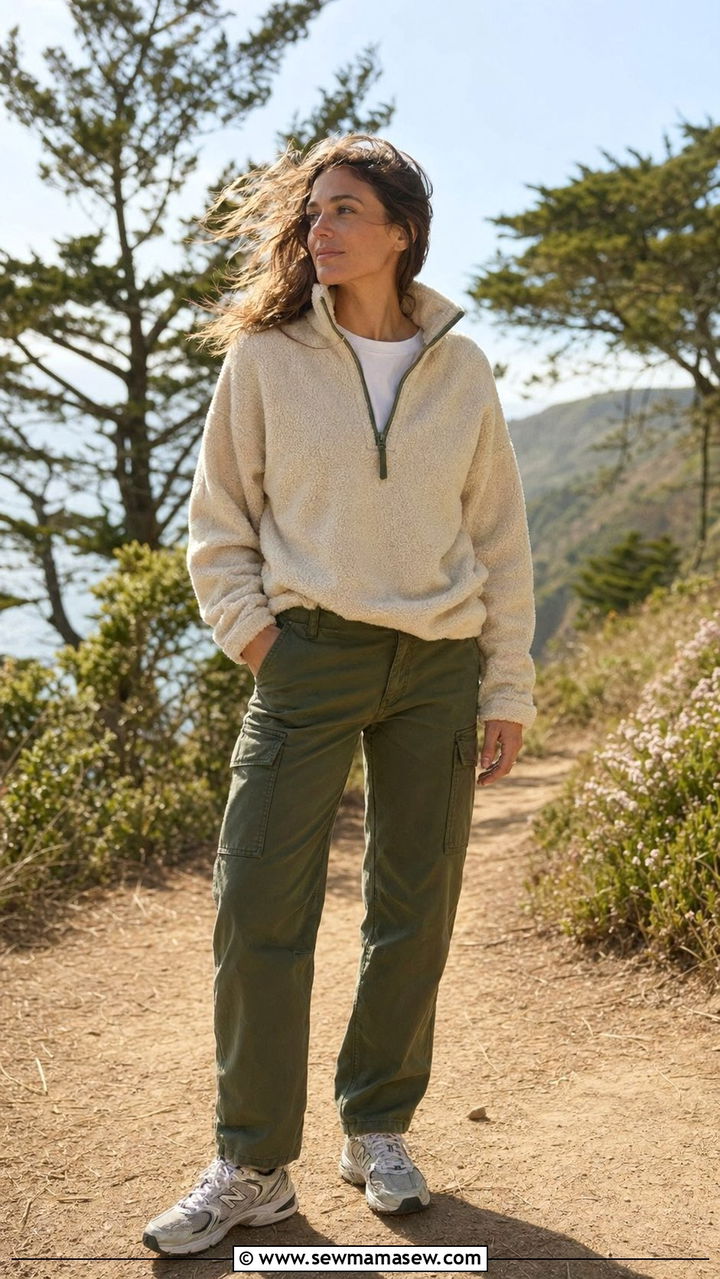 Windy Day Outfit With Fleece Jacket and Cargo Pants - 30 windy day outfits