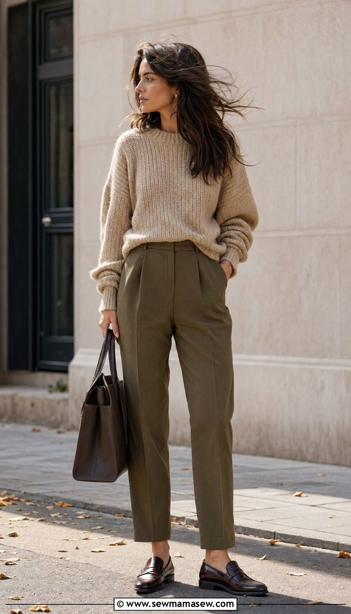 Windy Day Outfit With Knit Sweater and Tailored Pants - 30 windy day outfits