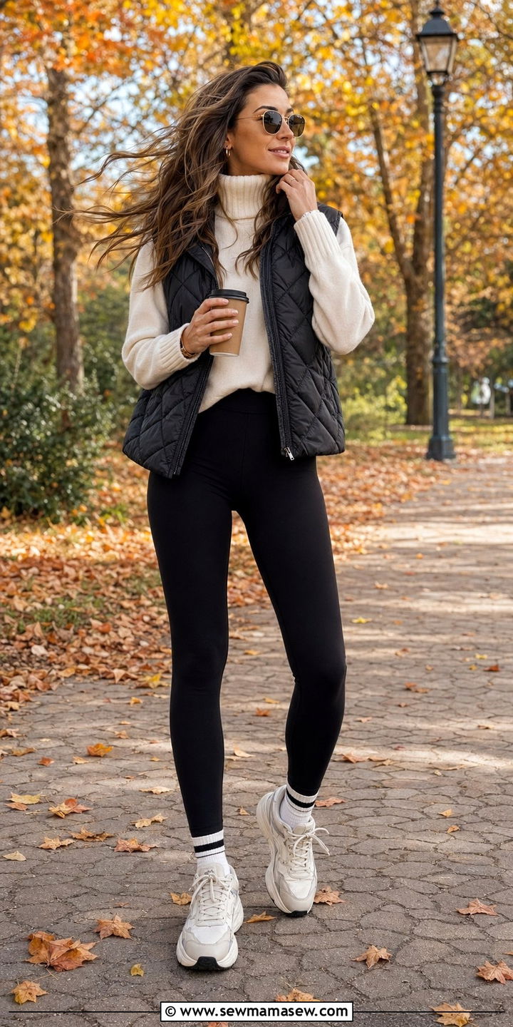 Windy Day Outfit With Puffer Vest and Leggings - 30 windy day outfits